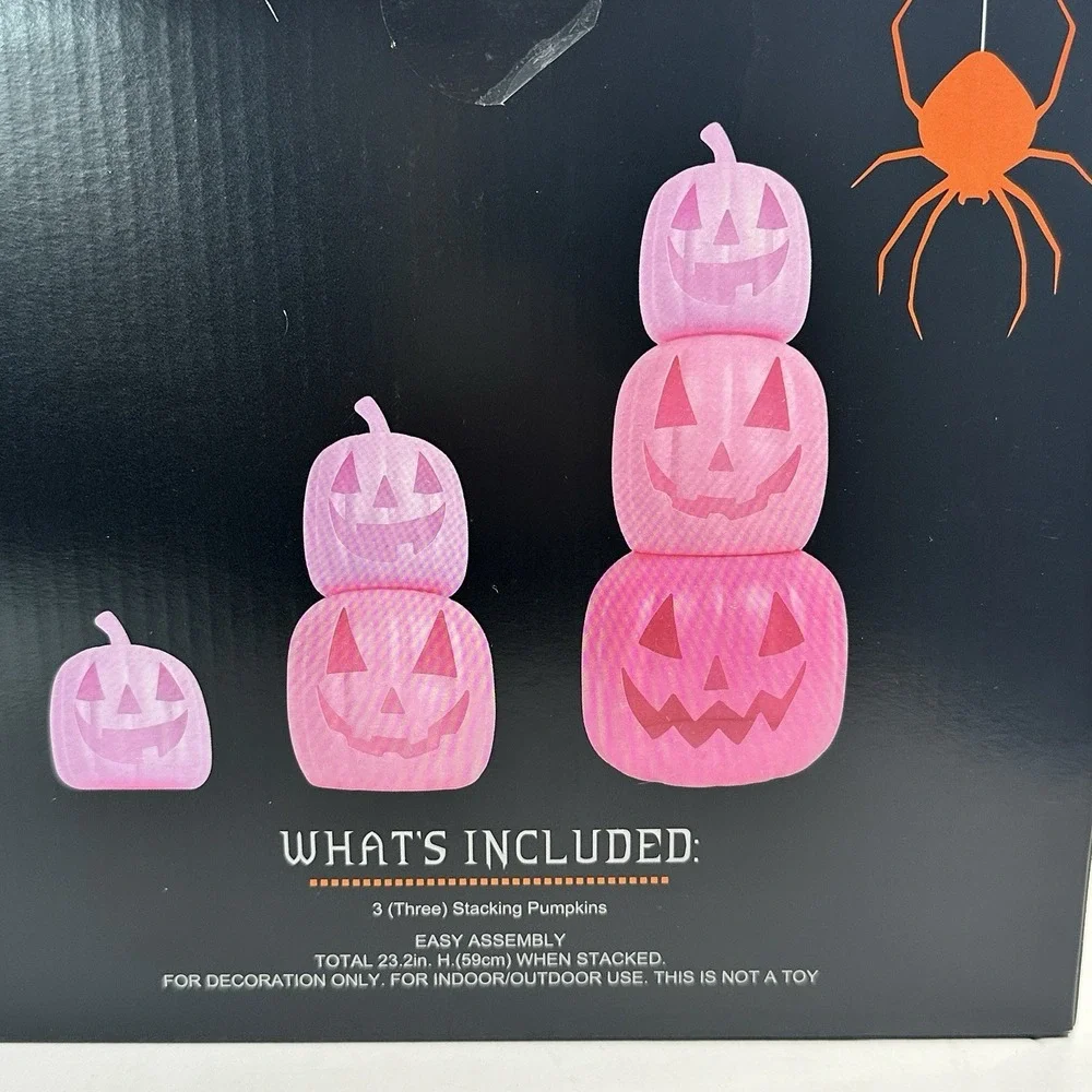 Pink Stacked Jack O Lantern Pumpkins Halloween Decor 23